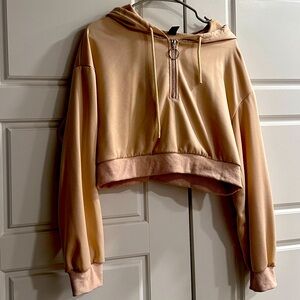 Beige Crop Quarter Zip Hoodie